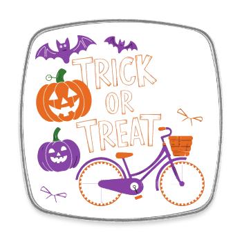 Halloween Fahrrad Süßes oder Saures Design - Viereckiger Kühlschrankmagnet - Weiß - Vorne
