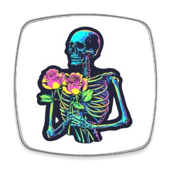 Psychedelic Skeleton with Roses Halloween - Square fridge magnet - white - Front