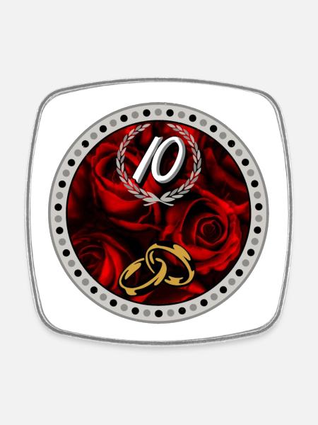 Zehnter Jubiläumsring Rosen - Viereckiger Kühlschrankmagnet - Weiß