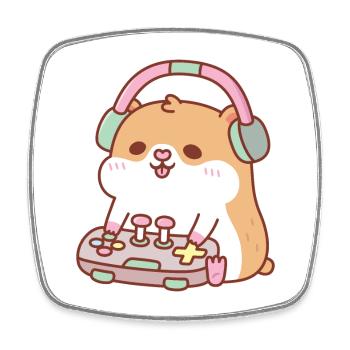 Cute Gamer Hamster Playing Video Games - Square fridge magnet - white - Front