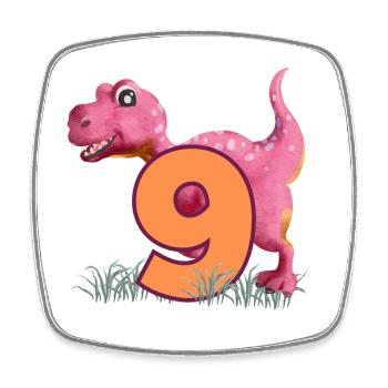 Nr.9 Dino - Viereckiger Kühlschrankmagnet - Weiß - Vorne