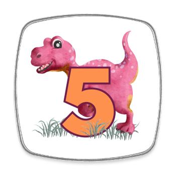 Nr.5 Dino - Viereckiger Kühlschrankmagnet - Weiß - Vorne