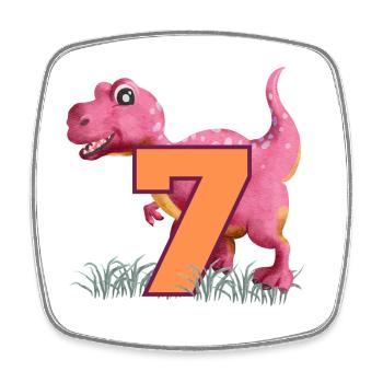 Nr.7 Dino - Viereckiger Kühlschrankmagnet - Weiß - Vorne