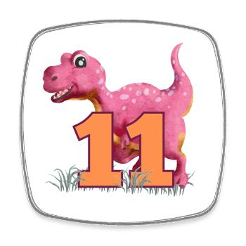Nr.11 Dino - Viereckiger Kühlschrankmagnet - Weiß - Vorne