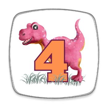Nr.4 Dino - Viereckiger Kühlschrankmagnet - Weiß - Vorne