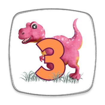 Nr.3 Dino - Viereckiger Kühlschrankmagnet - Weiß - Vorne