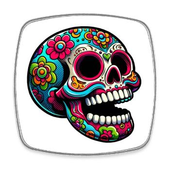 Bunte Totenkopf-Illustration mit Blumen - Viereckiger Kühlschrankmagnet - Weiß - Vorne