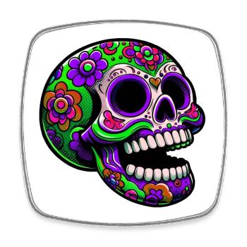 Leuchtender Totenkopf mit Blumenmotiv - Viereckiger Kühlschrankmagnet - Weiß - Vorne