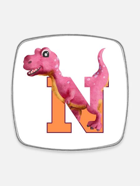N - DINOSAUR, customizable - Square fridge magnet - white