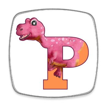 P - DINOSAURIER, Personalisierbar - Viereckiger Kühlschrankmagnet - Weiß - Vorne