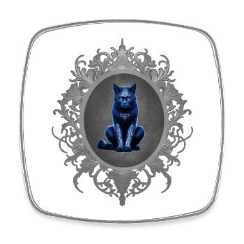 Sitzende katze, tribals, Rahmen, goth - Viereckiger Kühlschrankmagnet - Weiß - Vorne
