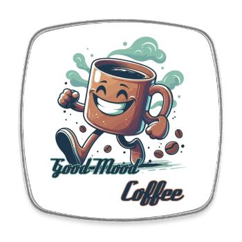 Good mood coffee mug gift - Square fridge magnet - white - Front