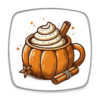 süßes Kürbis-Tassen Motiv mit Pumpkin Spice Latte - Viereckiger Kühlschrankmagnet - Weiß - Vorne