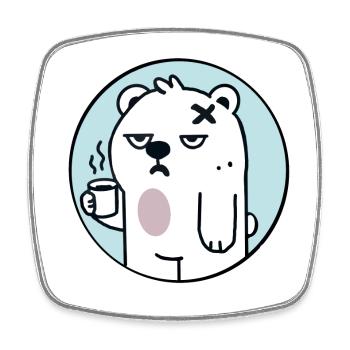 Müder Bär mit Kaffee - Viereckiger Kühlschrankmagnet - Weiß - Vorne