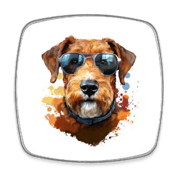 Airedale Terrier mit Sonenbrille - Viereckiger Kühlschrankmagnet - Weiß - Vorne