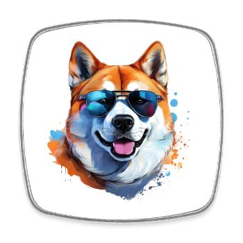 Akita Inu with sunglasses - Square fridge magnet - white - Front
