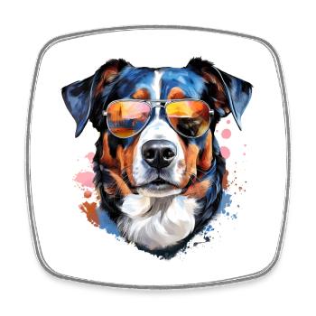 Appenzeller Sennenhund mit Sonnenbrille - Viereckiger Kühlschrankmagnet - Weiß - Vorne