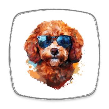 Small poodle with sunglasses - Square fridge magnet - white - Front