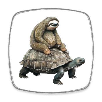 Faultier auf Schildkröte - Viereckiger Kühlschrankmagnet - Weiß - Vorne