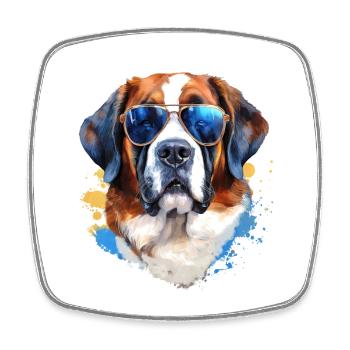 Saint Bernard with sunglasses - Square fridge magnet - white - Front