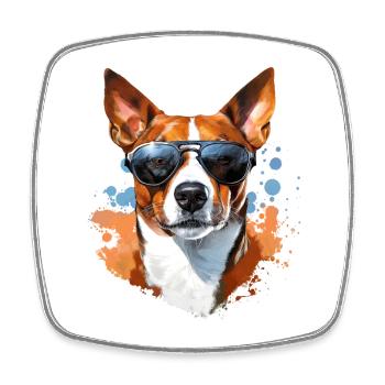 Basenji mit Sonnenbrille - Viereckiger Kühlschrankmagnet - Weiß - Vorne
