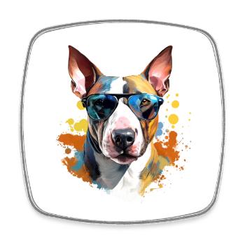 Bull terrier with sunglasses - Square fridge magnet - white - Front