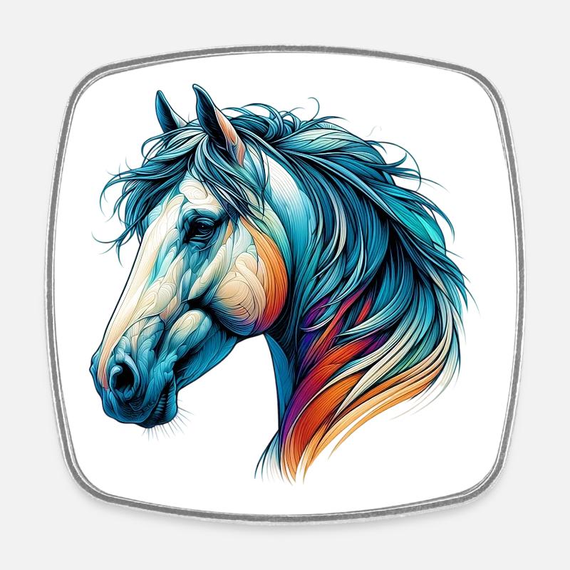Cheval - Magnet carré - blanc