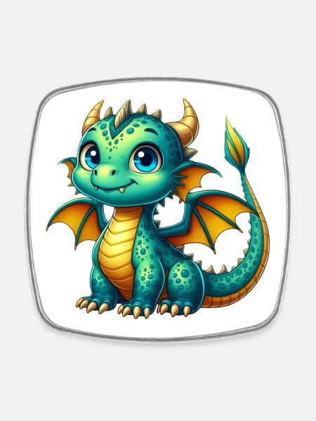 Dragon - Magnet carré - blanc
