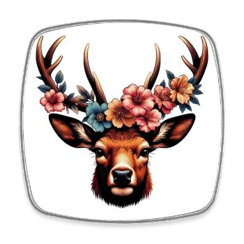 Deer with Flowers - Square fridge magnet - white - Front