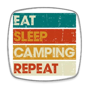 Essen Schlaf Camping Wiederholung Gestreifte Grafik - Viereckiger Kühlschrankmagnet - Weiß - Vorne