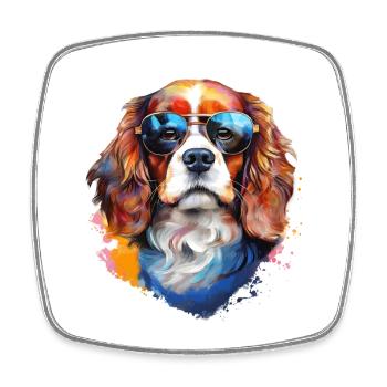 Cavalier Kings Charles Spaniel mit Sonnenbrille - Viereckiger Kühlschrankmagnet - Weiß - Vorne