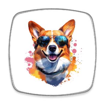 Corgie mit Sonnenbrille - Viereckiger Kühlschrankmagnet - Weiß - Vorne