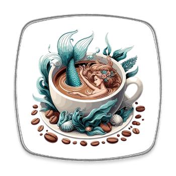 Meerjungfrau Nixe badet in Kaffee Geschenk - Viereckiger Kühlschrankmagnet - Weiß - Vorne