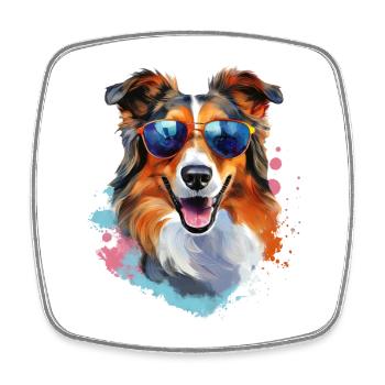 Collie avec lunettes de soleil - Magnet carré - blanc - Devant