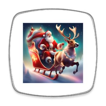 Santa Claus, Sleigh, Christmas Poster - Square fridge magnet - white - Front