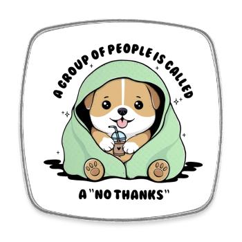 Minty Pup Under Blanket Sipping Drink - Square fridge magnet - white - Front