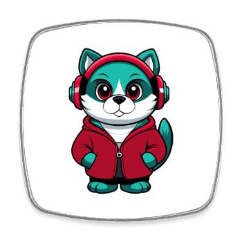 Aegean Cat Breed Cartoon Kawaii Animal Pet - Square fridge magnet - white - Front