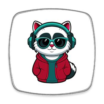 Cool Cat with Hoodie and Glasses Design - Square fridge magnet - white - Front