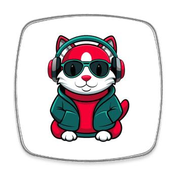 American Curl Chat Race Dessin Animé Kawaii Animal Pet - Magnet carré - blanc - Devant