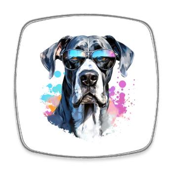 Dogge mit Sonnenbrille - Viereckiger Kühlschrankmagnet - Weiß - Vorne