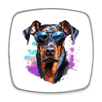 Doberman with sunglasses - Square fridge magnet - white - Front