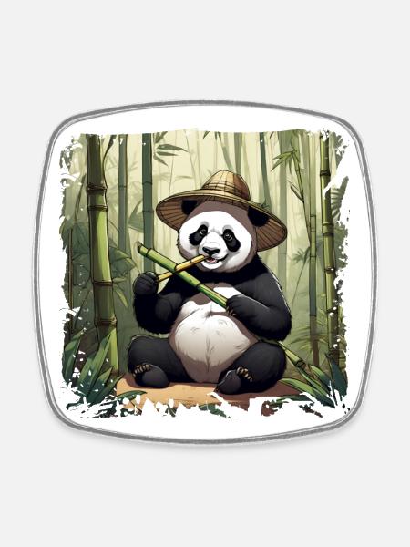 Panda mange ! - Magnet carré - blanc
