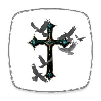 Vogelschwarm, Kreuze, gothic motiv - Viereckiger Kühlschrankmagnet - Weiß - Vorne