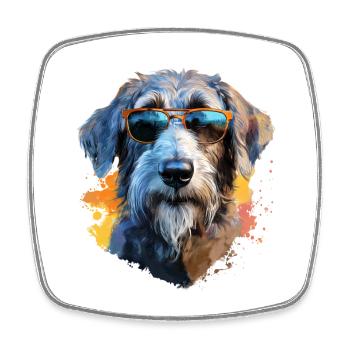 Wolfhound with sunglasses - Square fridge magnet - white - Front
