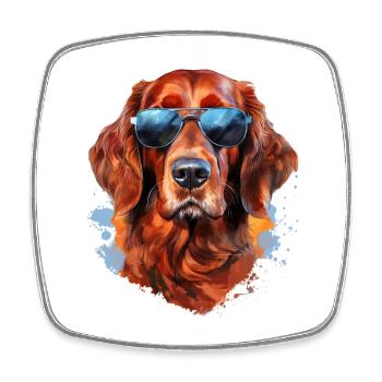 Irish Setter mit Sonnebrille - Viereckiger Kühlschrankmagnet - Weiß - Vorne