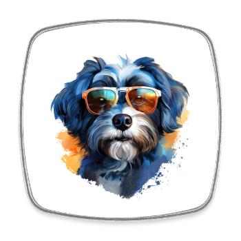 Bolonka Zwetna mit Sonnenbrille - Viereckiger Kühlschrankmagnet - Weiß - Vorne