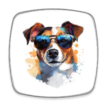 Jack Russel mit Sonnenbrille - Viereckiger Kühlschrankmagnet - Weiß - Vorne