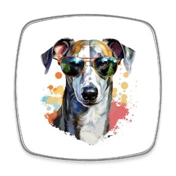 Greyhound with sunglasses - Square fridge magnet - white - Front
