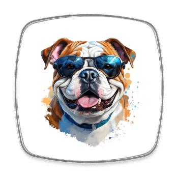 Bulldog with sunglasses - Square fridge magnet - white - Front