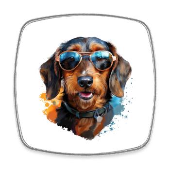 Wire-haired dachshund with sunglasses - Square fridge magnet - white - Front